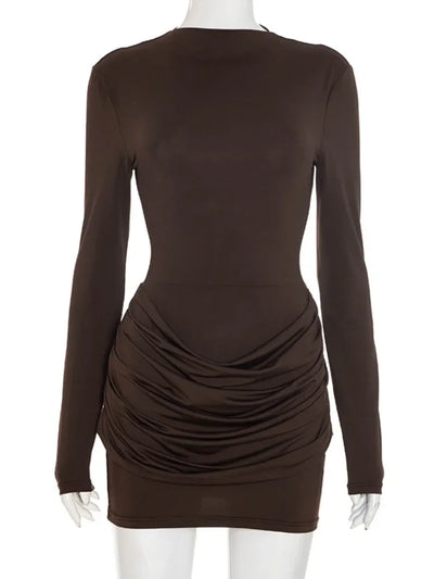 Chaxiaoa Long Sleeve Ruched Sexy Mini Dress Women Autumn Winter New Elegant High Waist Bodycon Club Party Dresses Female