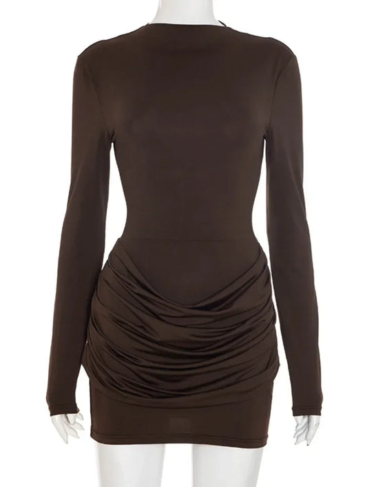 Chaxiaoa Long Sleeve Ruched Sexy Mini Dress Women Autumn Winter New Elegant High Waist Bodycon Club Party Dresses Female