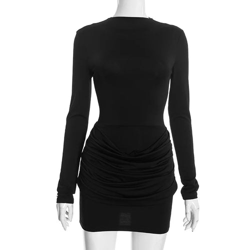 Chaxiaoa Long Sleeve Ruched Sexy Mini Dress Women Autumn Winter New Elegant High Waist Bodycon Club Party Dresses Female