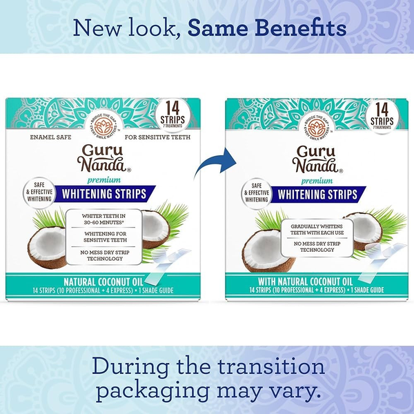 Gurunanda Teeth Whitening Strips - Achieve a Brighter Smile in Just 7 Days with Non-Slip Dry Strip Technology!
