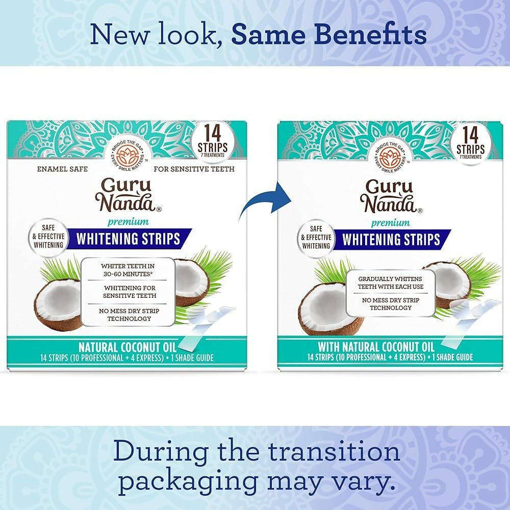 Gurunanda Teeth Whitening Strips - Achieve a Brighter Smile in Just 7 Days with Non-Slip Dry Strip Technology!