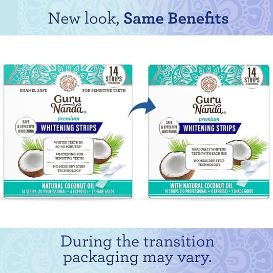 Gurunanda Teeth Whitening Strips - Achieve a Brighter Smile in Just 7 Days with Non-Slip Dry Strip Technology!